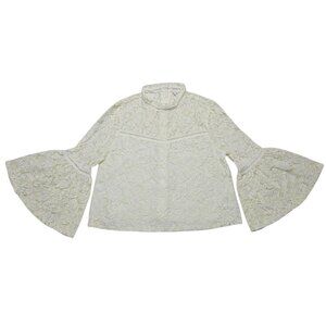 Jack BB Dakota Top Womens Medium Beige Sheer Floral Bell Sleeve Romantic Blouse